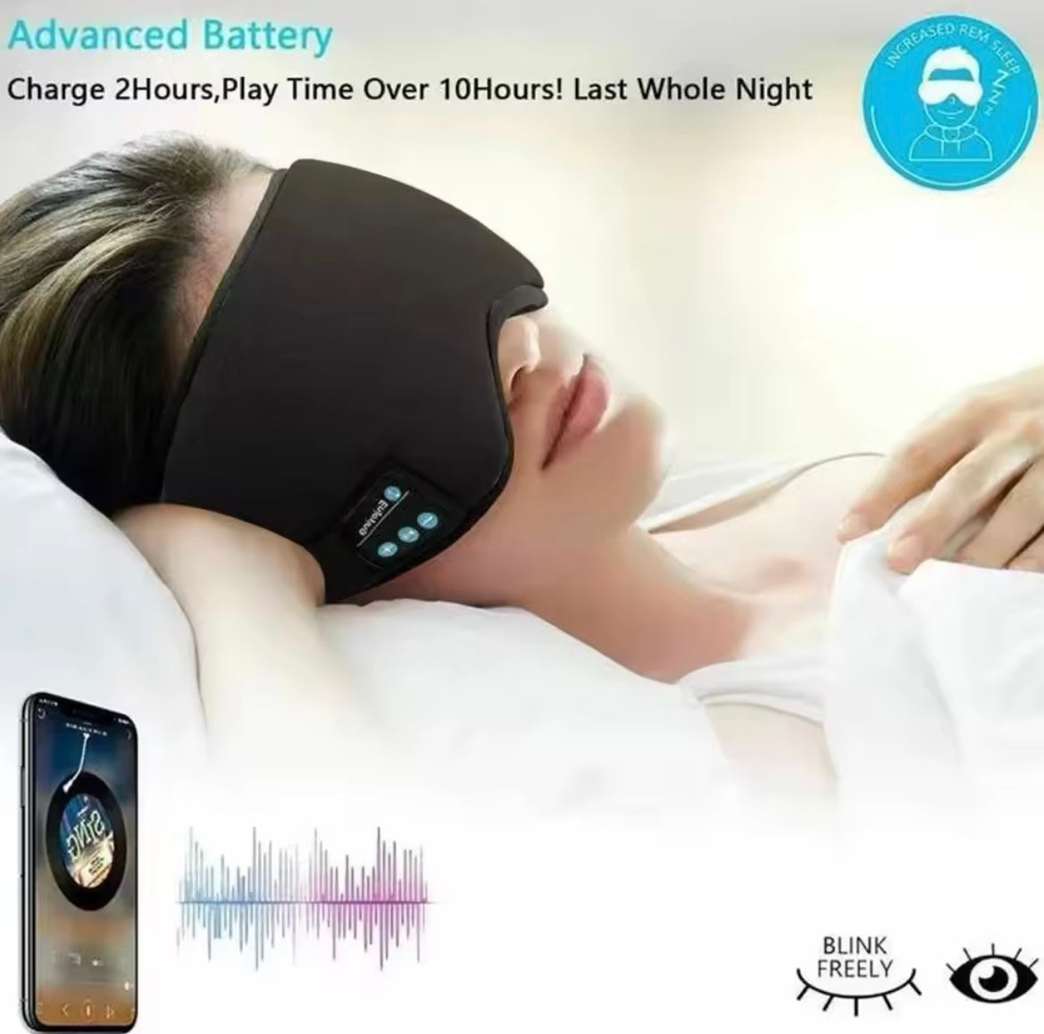 Bluetooth Sleep Mask - Built in Speakers for Deep Rest